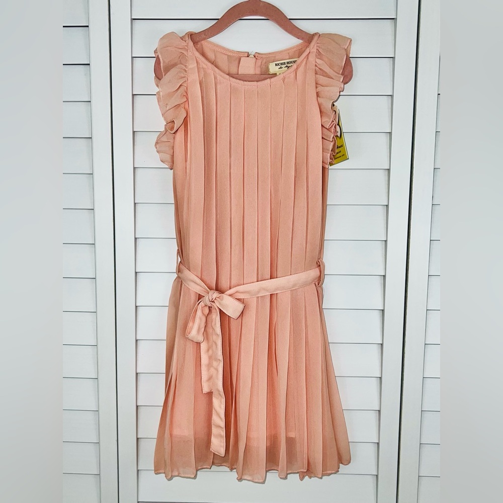 NWT Richie House Peach Ruffled Dress kids sz. 5-6